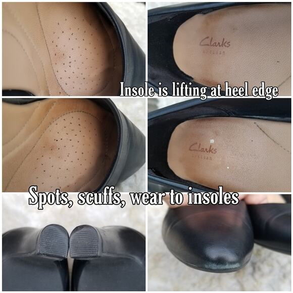 Black Leather Work Pumps Clarks Artisan Calla Rose Size 9 Comfort Cushion Heels - Picture 8 of 14